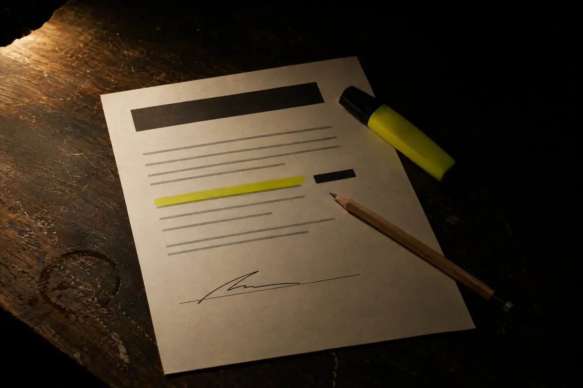 A one-page quote on a workbench with one line highlighted in yellow, a pencil and a signature.